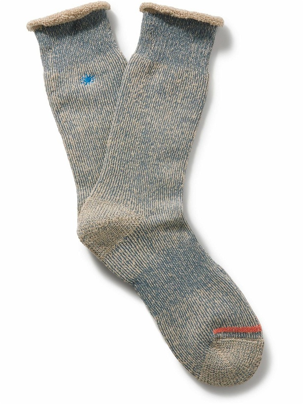 Photo: ANONYMOUS ISM - GOHEMP Embroidered Ribbed Hemp-Blend Socks - Gray