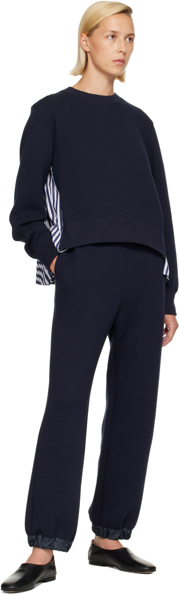 sacai Navy Sponge Sweat & Cotton Poplin Sweatshirt