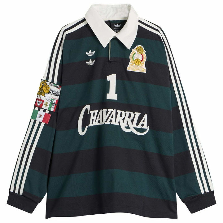 Photo: Adidas x Willy Chavarria Rugby Jersey in Black/Aurora Ivy