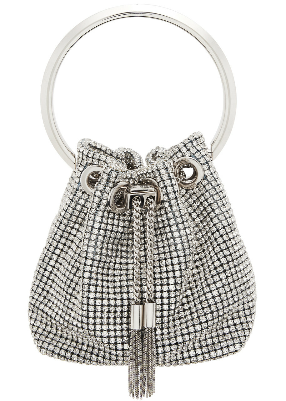 Jimmy Choo＊Bon Bon Bucket クリスタルハンドル バッグ＊送料込 JIMMY CHOO Bon Bon micro crystal-embellished satin bucket