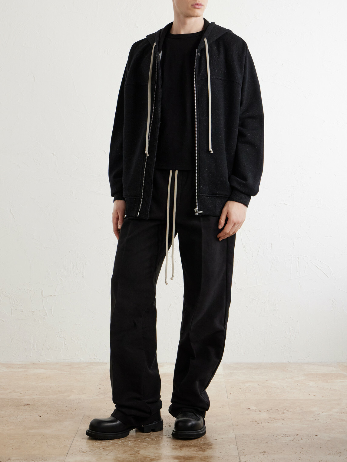 Rick Owens - Washed Wool and Cotton-Blend Zip-Up Hoodie - Black