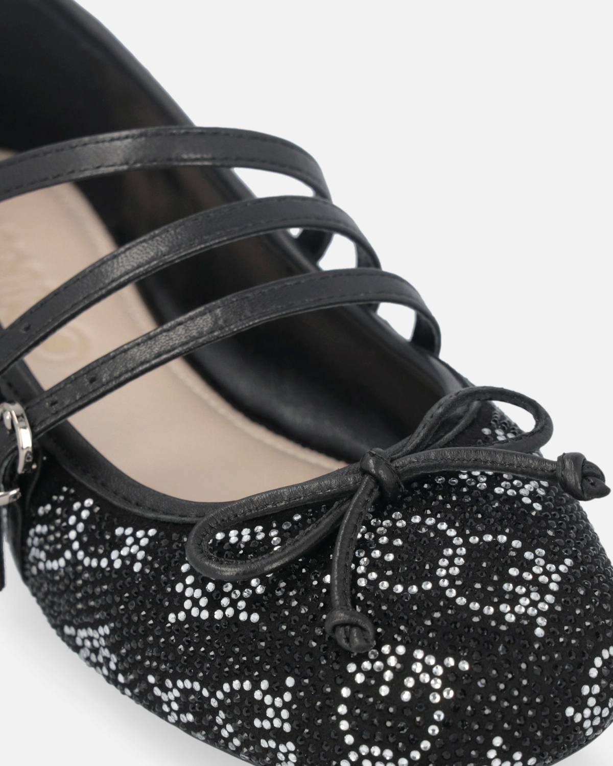 Pinko Monogram Ballet Flats With Rhinestones And Bow At The Toe Limo Black