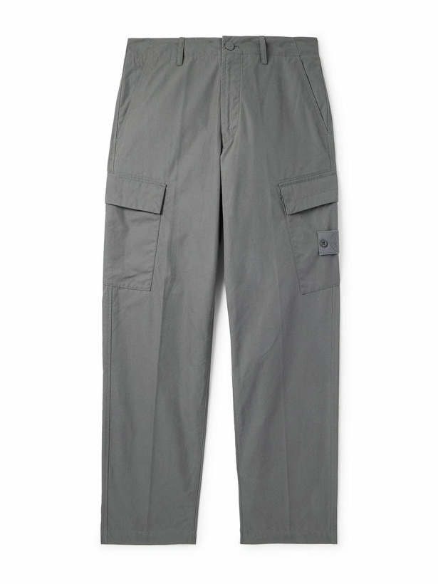 Photo: Stone Island - Ghost Straight-Leg Logo-Appliquéd Cotton Cargo Trousers - Gray