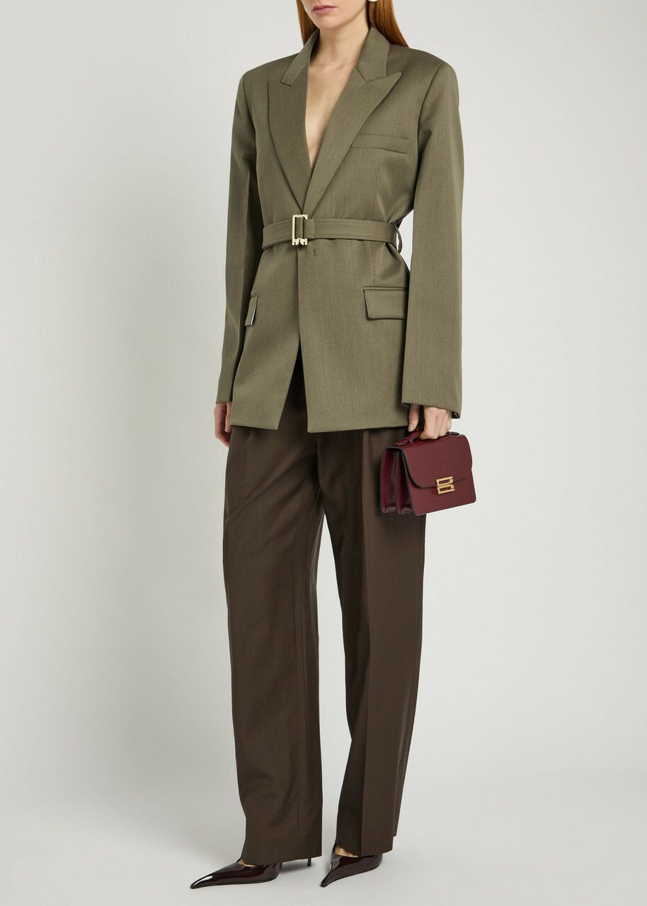 Victoria Beckham Belted Twill Blazer Sage