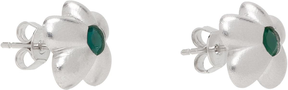 VEERT White Gold 'The Green Flower' Earrings