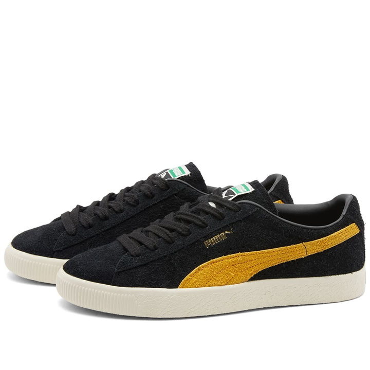 Photo: Puma Men's Suede VTG Hairy Suede Sneakers in Black/Mustard Seed/Whisper White