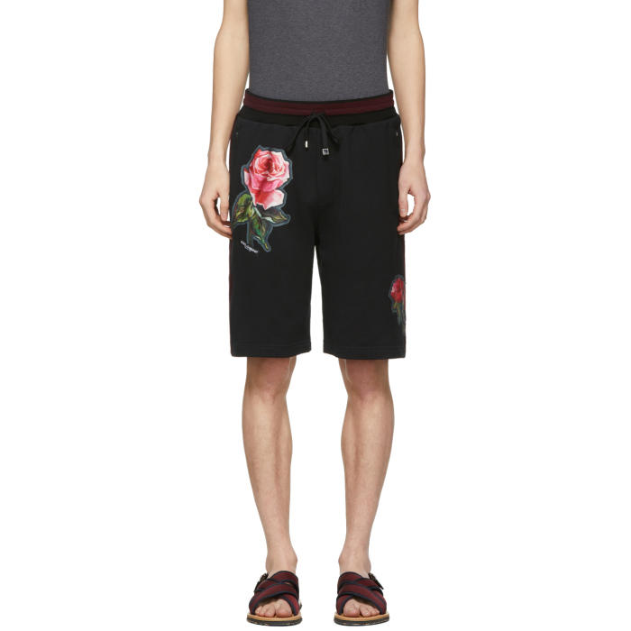 Photo: Dolce and Gabbana Black Floral Appliqué Shorts