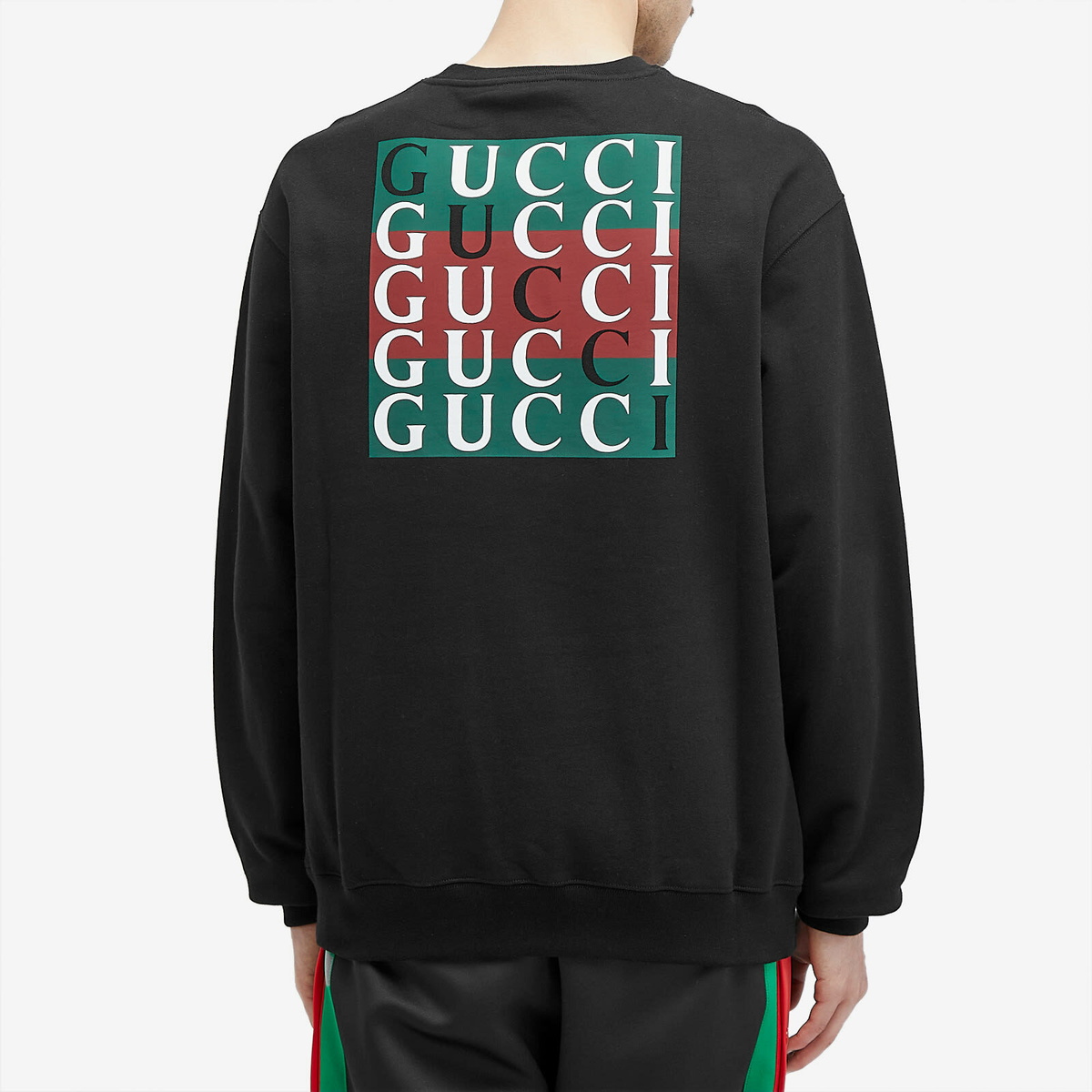 【関税&送料込】Gucci Cotton Sweatshirt With Logo On The Bac Gucci Men's Back Logo Crew Neck Sweatshirt in Black Gucci