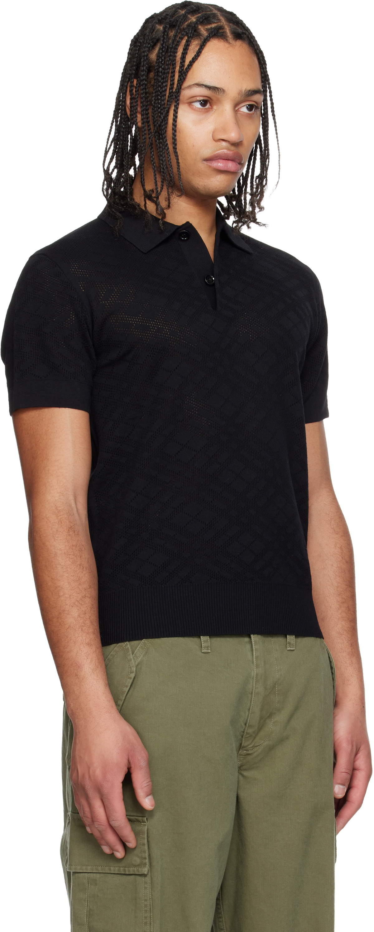 Burberry Black Check Wool Polo