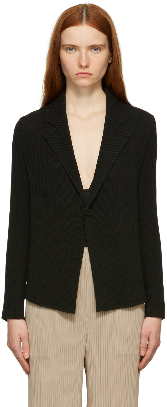 Issey Miyake Black Hatching Pleats Jacket Issey Miyake Men