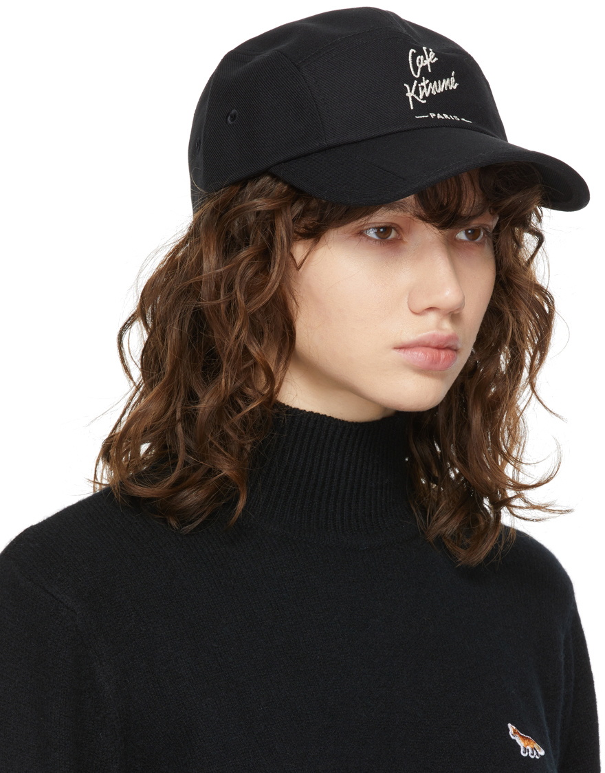 Maison Kitsuné Black 'Cafe Kitsuné' Five-Panel Cap