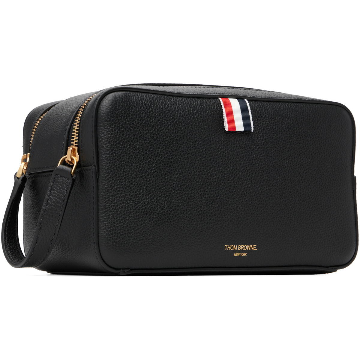 Thom Browne Black Soft Pebble Grain Leather Wash Pouch