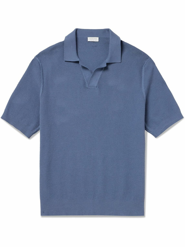 Photo: Sunspel - Cotton-Mesh Polo Shirt - Blue