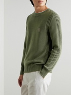 Belstaff - Watch Logo-Appliquéd Ribbed Cotton Sweater - Green