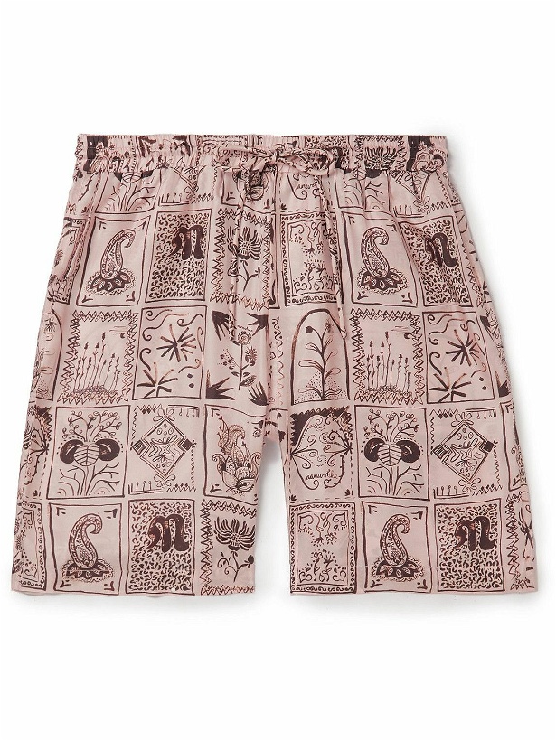 Photo: Nanushka - Doxxi Straight-Leg Printed Silk-Twill Shorts - Pink