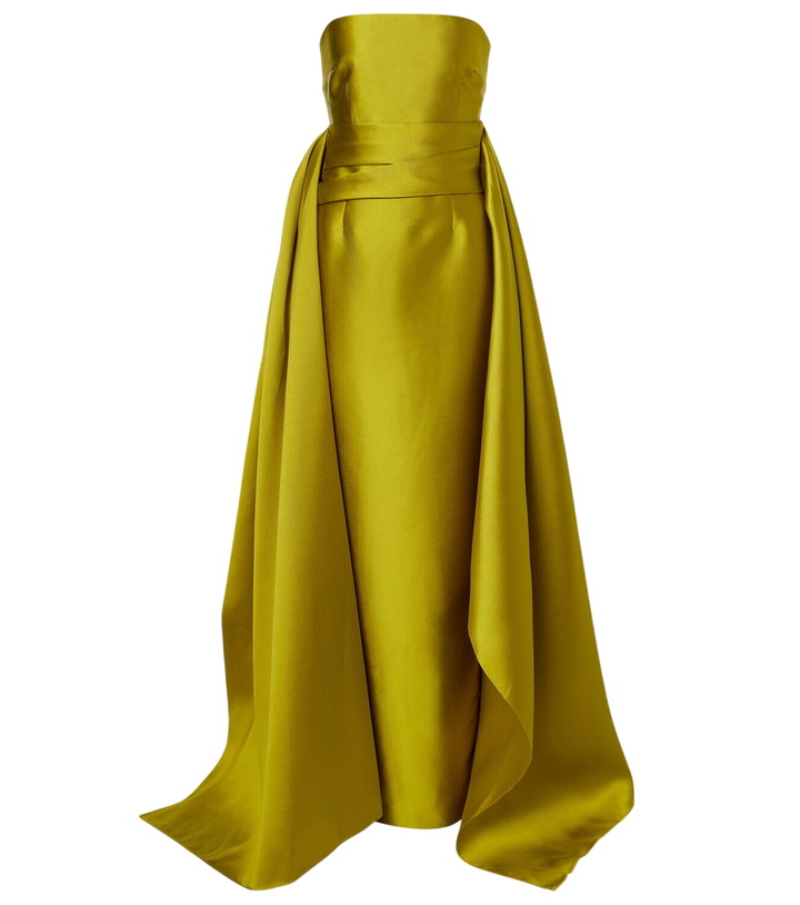 Photo: Solace London Draped strapless satin gown