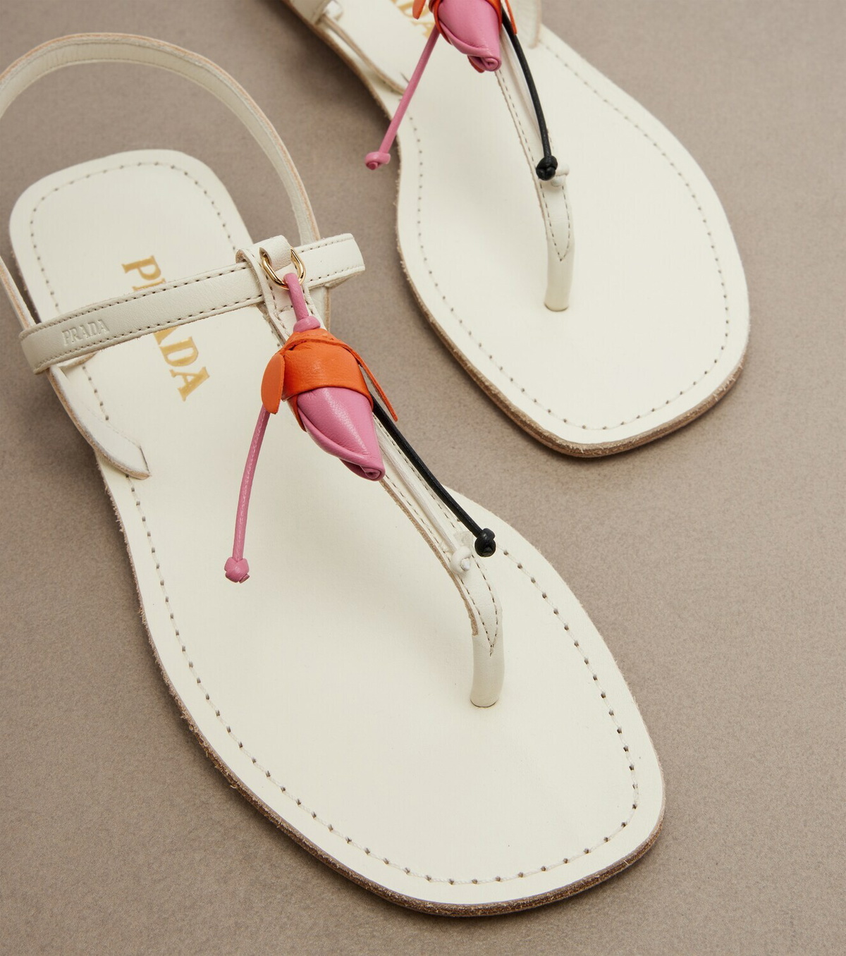 Prada Floral-appliqué leather thong sandals