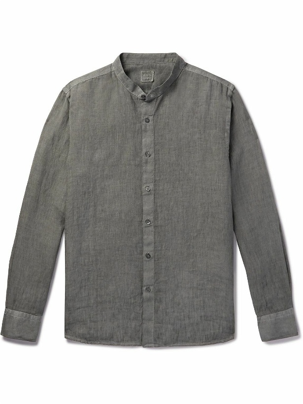 Photo: 120% - Grandad-Collar Linen Shirt - Gray