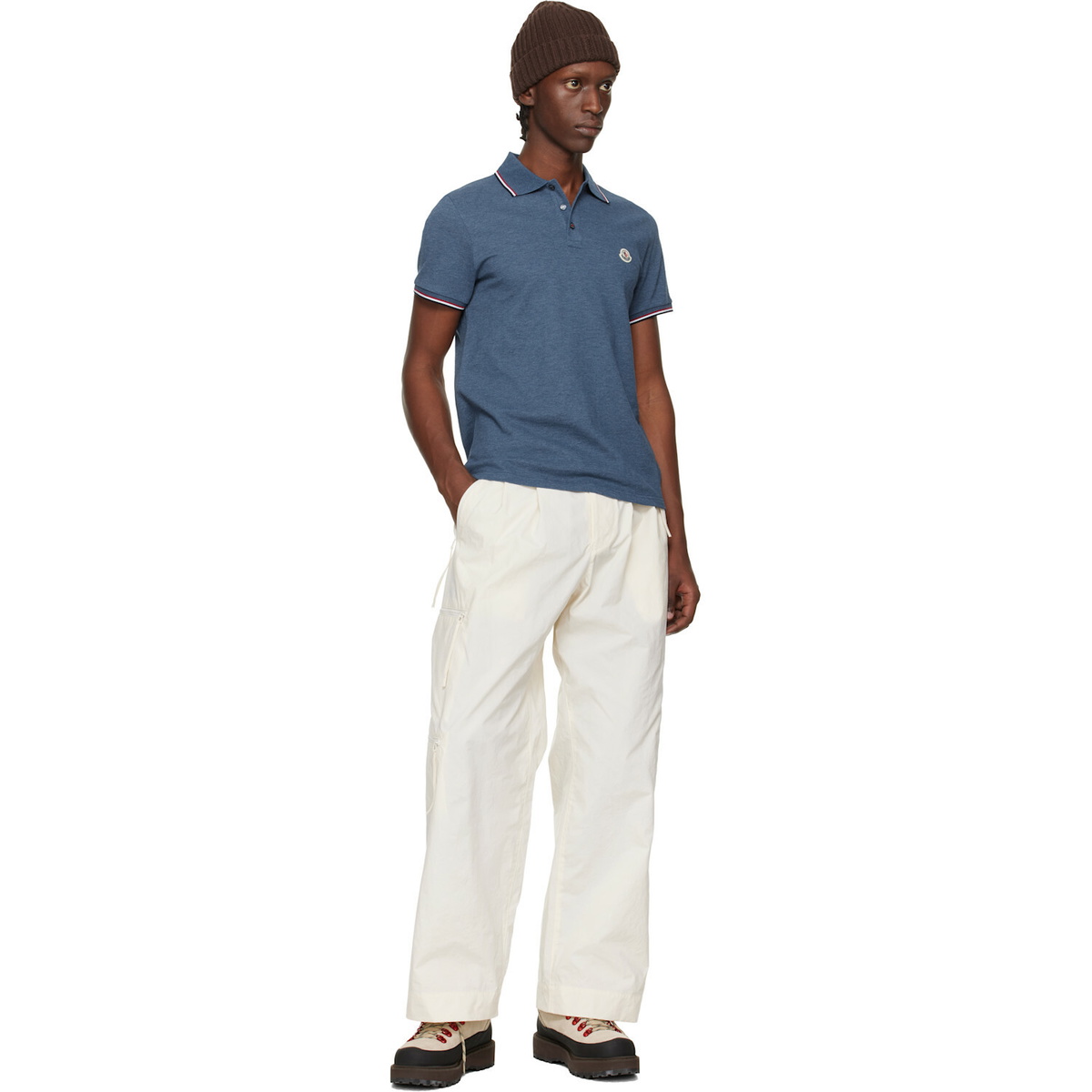 Moncler Blue Tricolor-Trimmed Cotton Piquet Polo