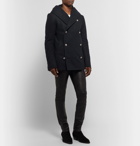 Balmain - Slim-Fit Wool-Blend Hooded Peacoat - Navy