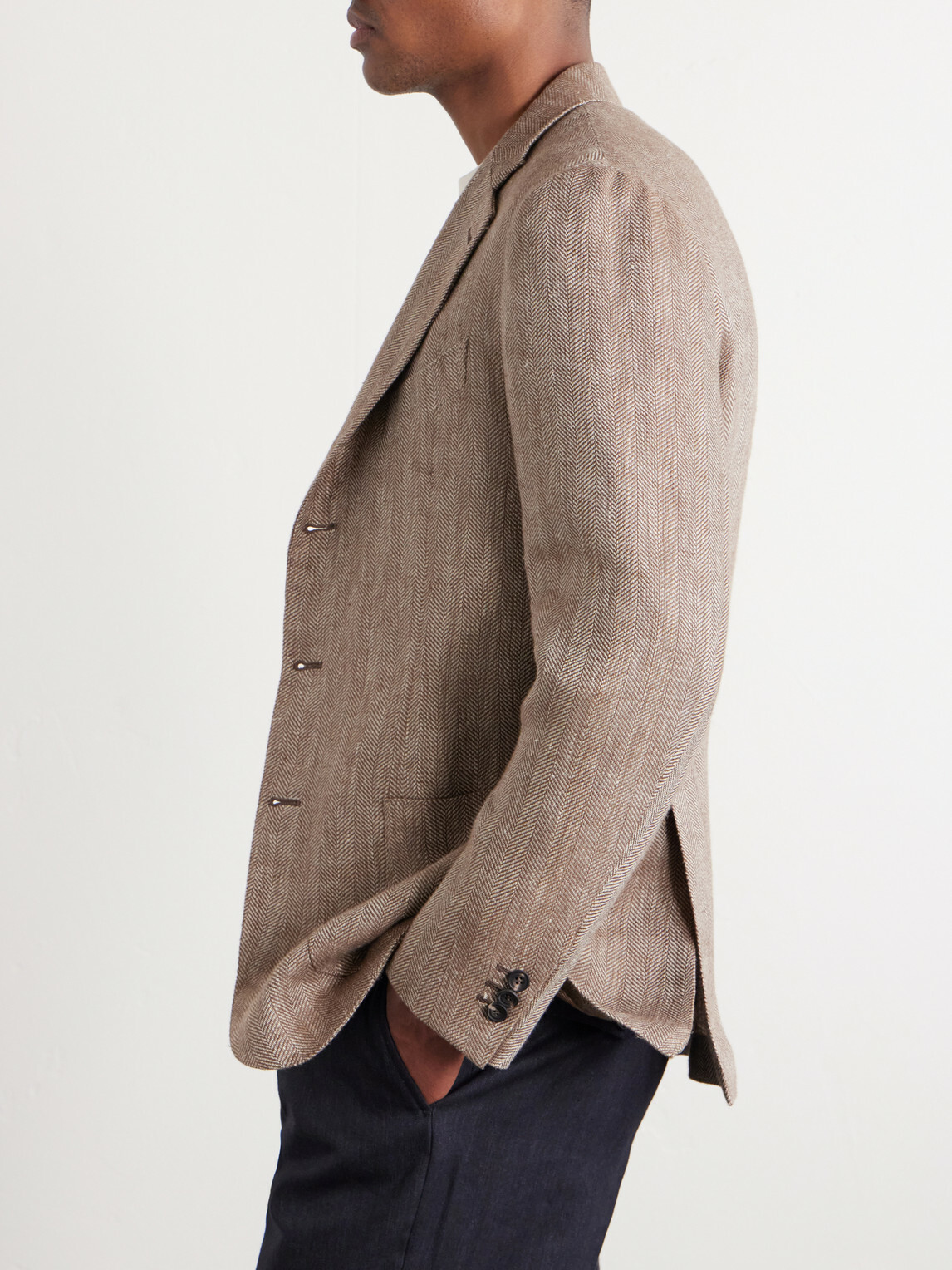 J. Mueser - Herrinbone Linen Blazer - Brown
