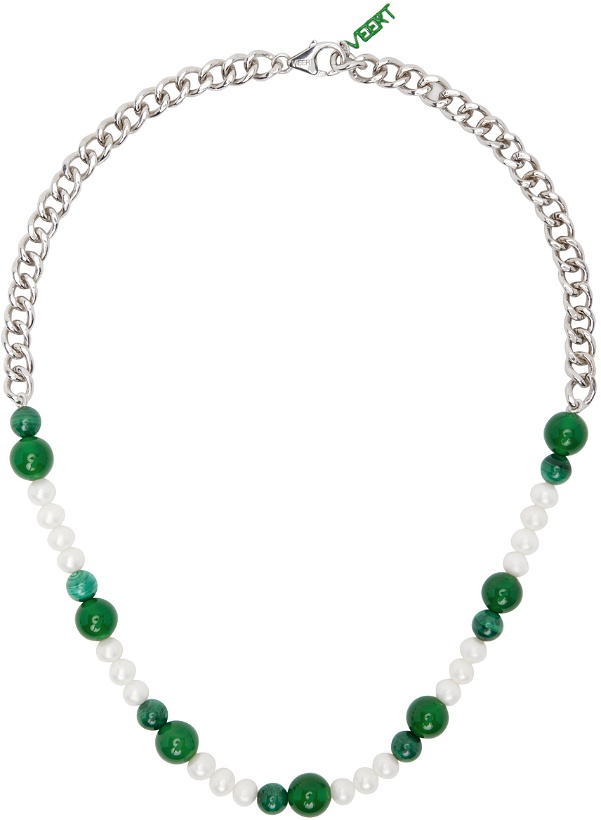 Photo: VEERT White Gold & Green Cuban Link Pearl Necklace