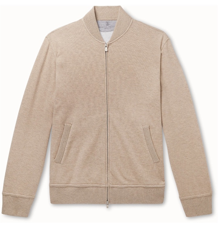 Photo: Brunello Cucinelli - Mélange Cashmere and Cotton-Blend Zip-Up Sweatshirt - Neutrals