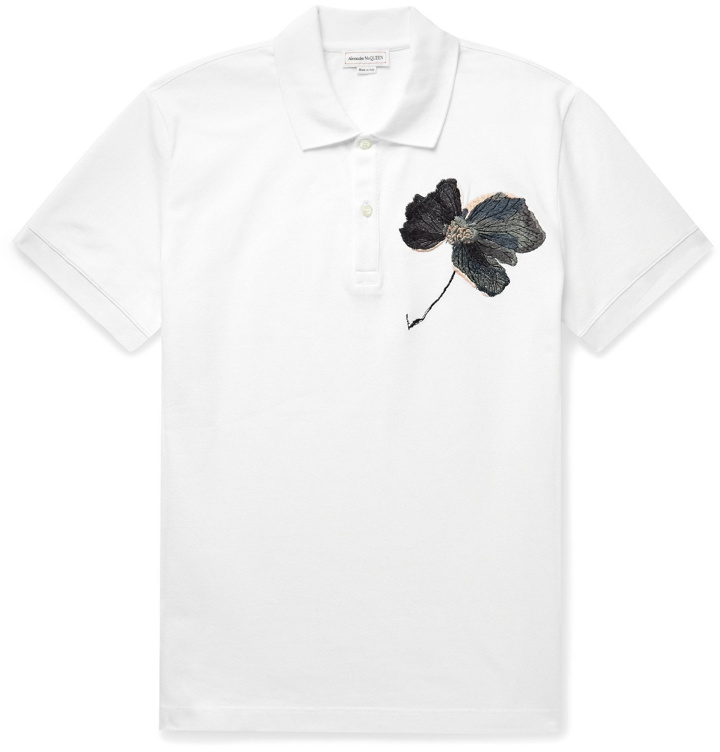 Photo: Alexander McQueen - Embroidered Cotton-Piqué Polo Shirt - White