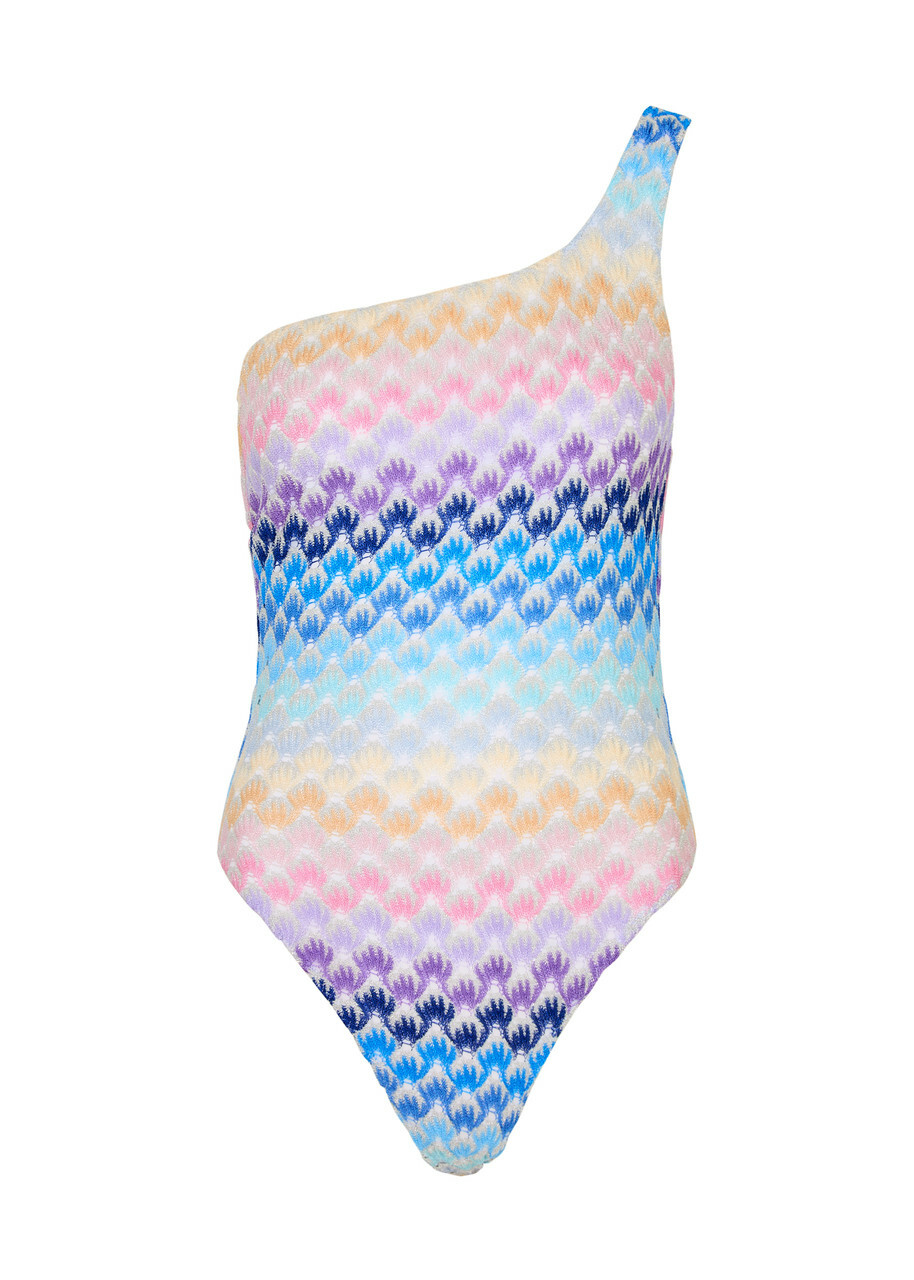 Missoni One-shoulder Metallic Fine-knit Swimsuit Blue Missoni