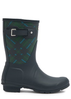 Hunter Original Short Checked Rubber Wellington Boots Navy