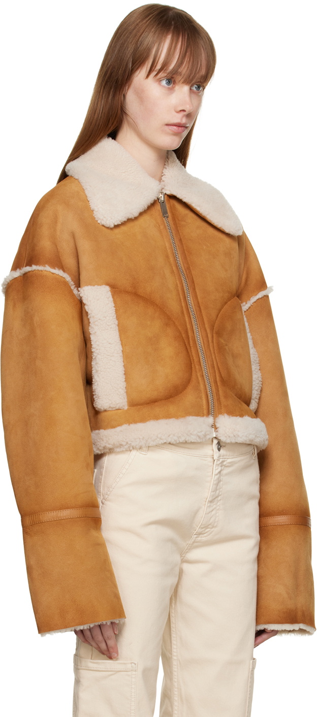 HALFBOY Tan Short Aviator Shearling Jacket