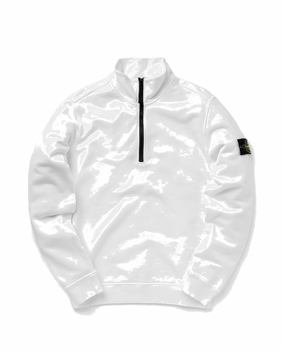 Photo: Stone Island Sweat Shirt Brushed Cotton Fleece, Garment Dyed White - Mens - Half Zips