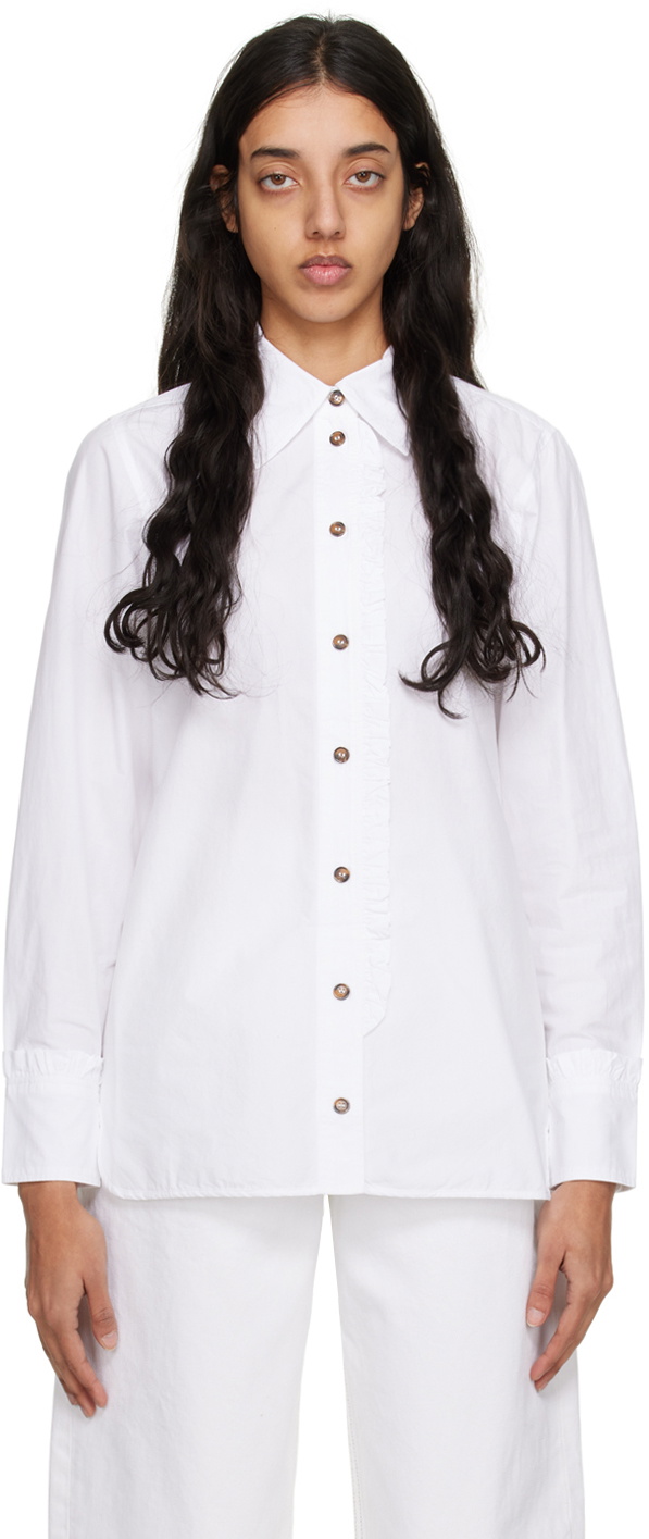 white ruffle long sleeve shirt