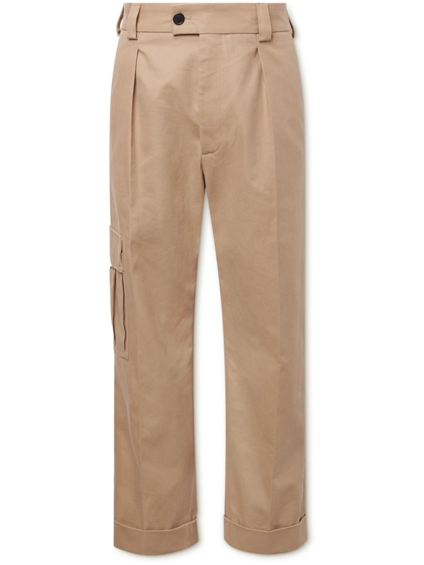 Photo: Loewe - Tapered Cropped Pleated Cotton-Twill Cargo Trousers - Neutrals