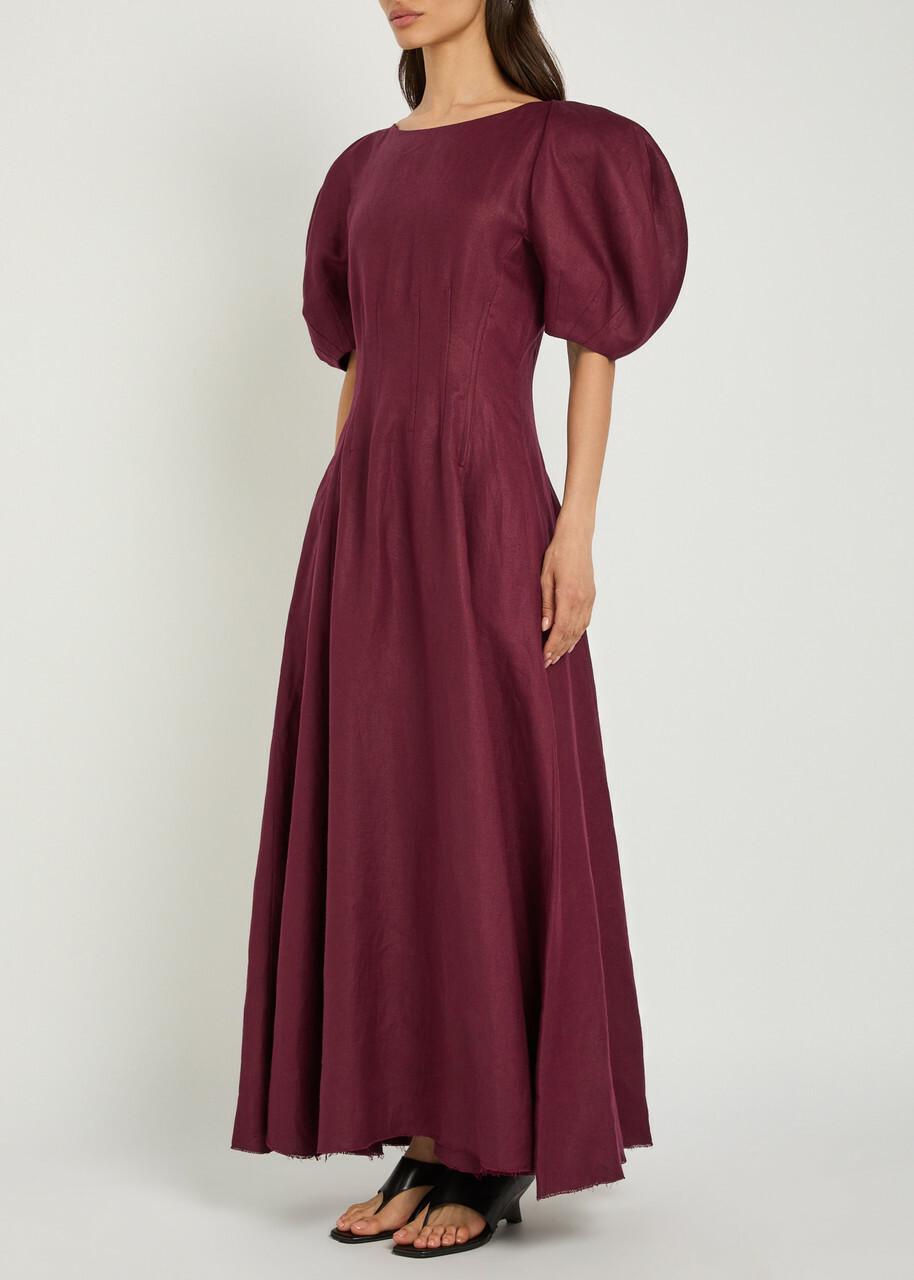 Gabriela Hearst Ranya Linen Maxi Dress Bordeaux