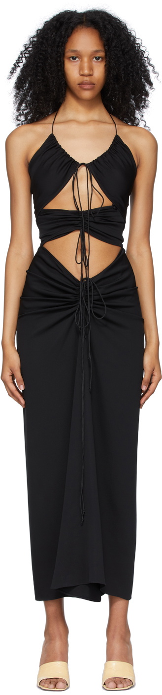 frame draped neck tie halter dress Betsy and Adam 