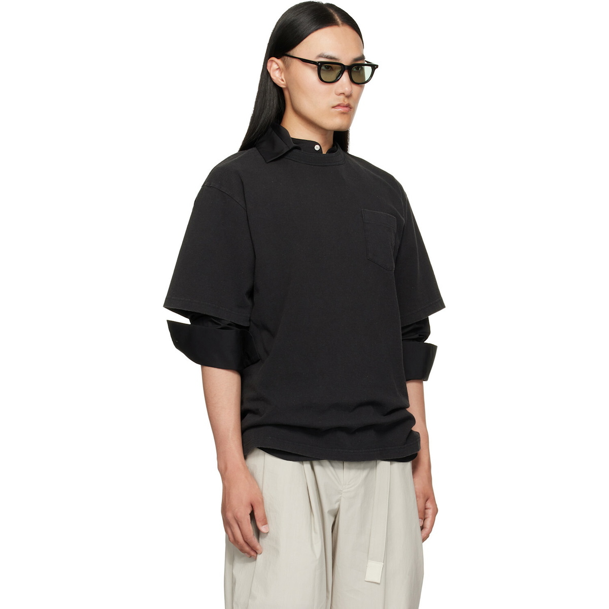 sacai Black Cotton Jersey T-shirt