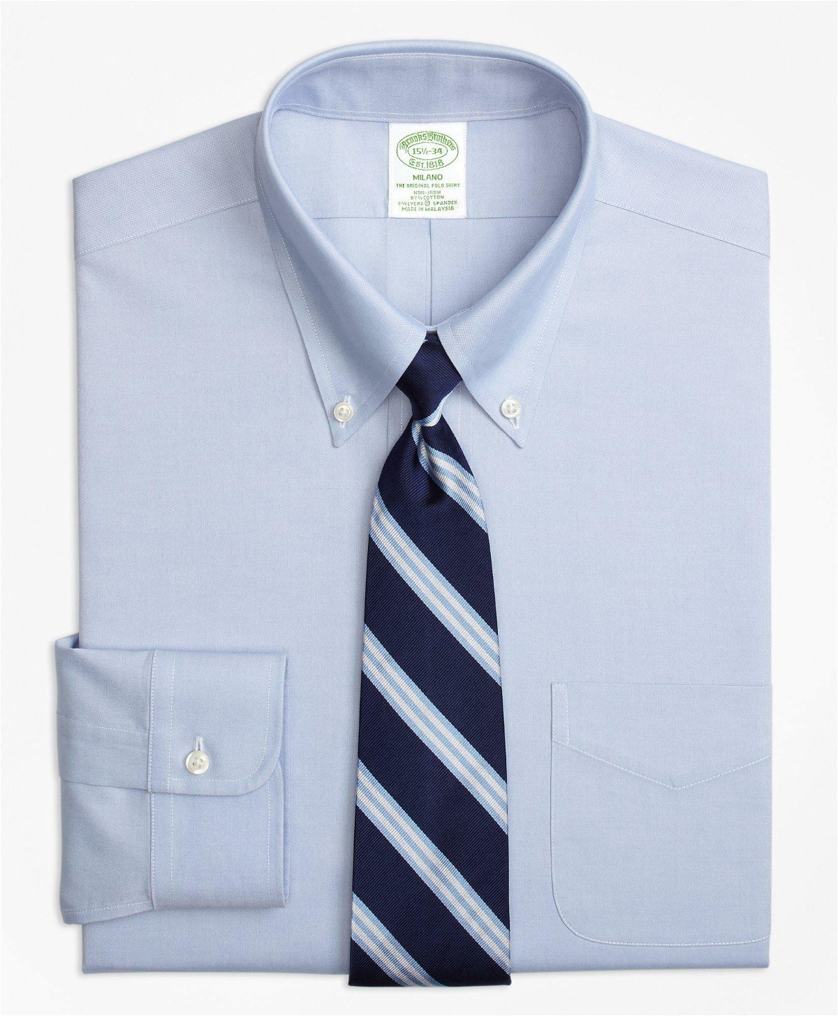 Photo: Brooks Brothers Stretch Milano Slim-Fit Dress Shirt, Non-Iron Pinpoint Button-Down Collar | Blue