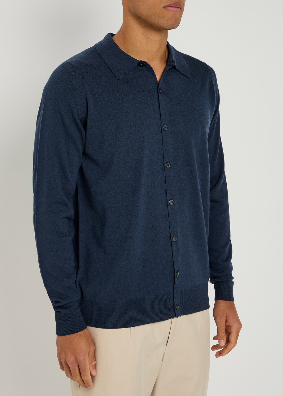 John Smedley Tibor Wool Cardigan Navy John Smedley