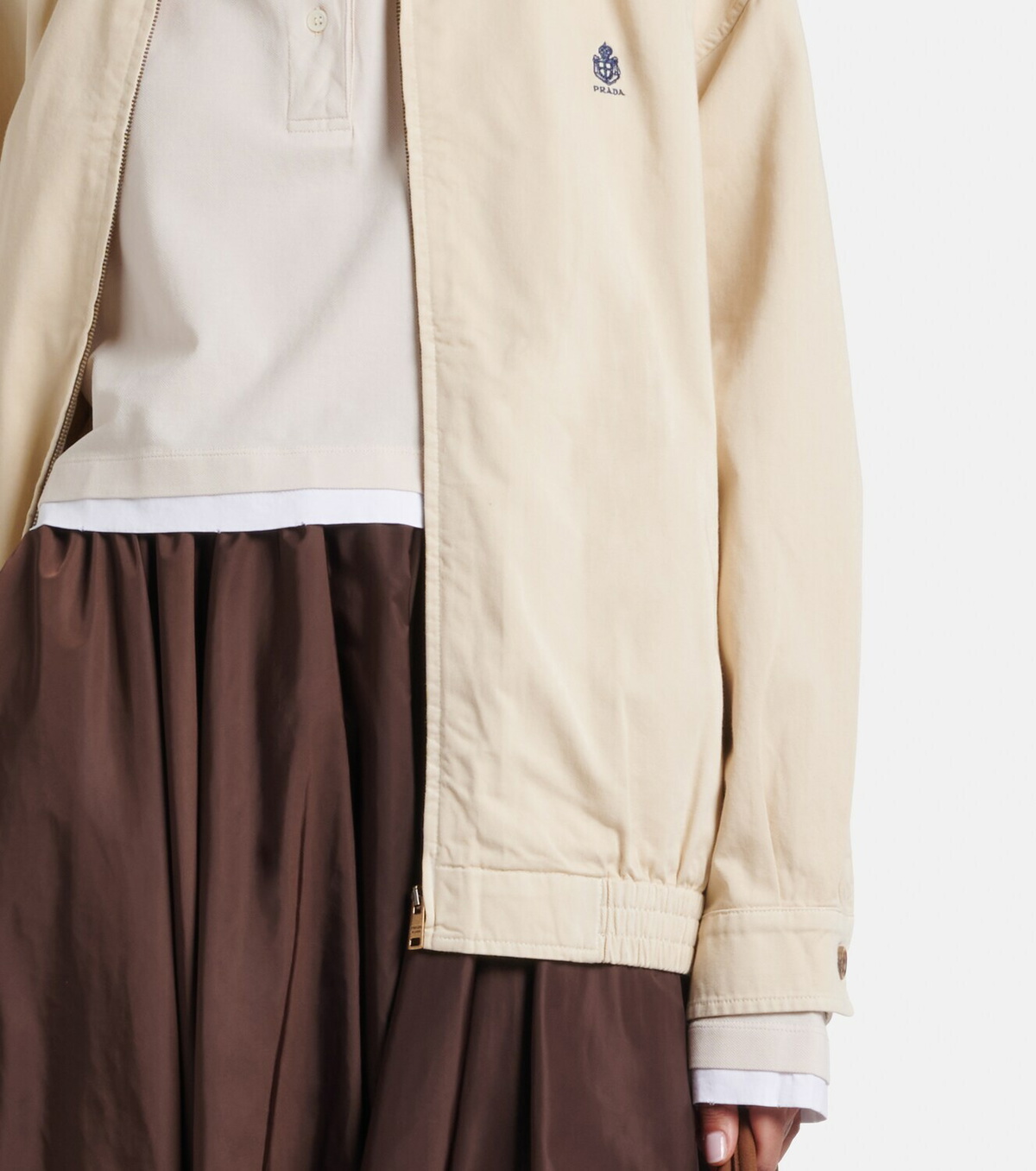 Prada Leather-trimmed oversized cotton blouson jacket