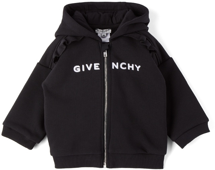 Photo: Givenchy Baby Black Logo Ruffle Zip Hoodie
