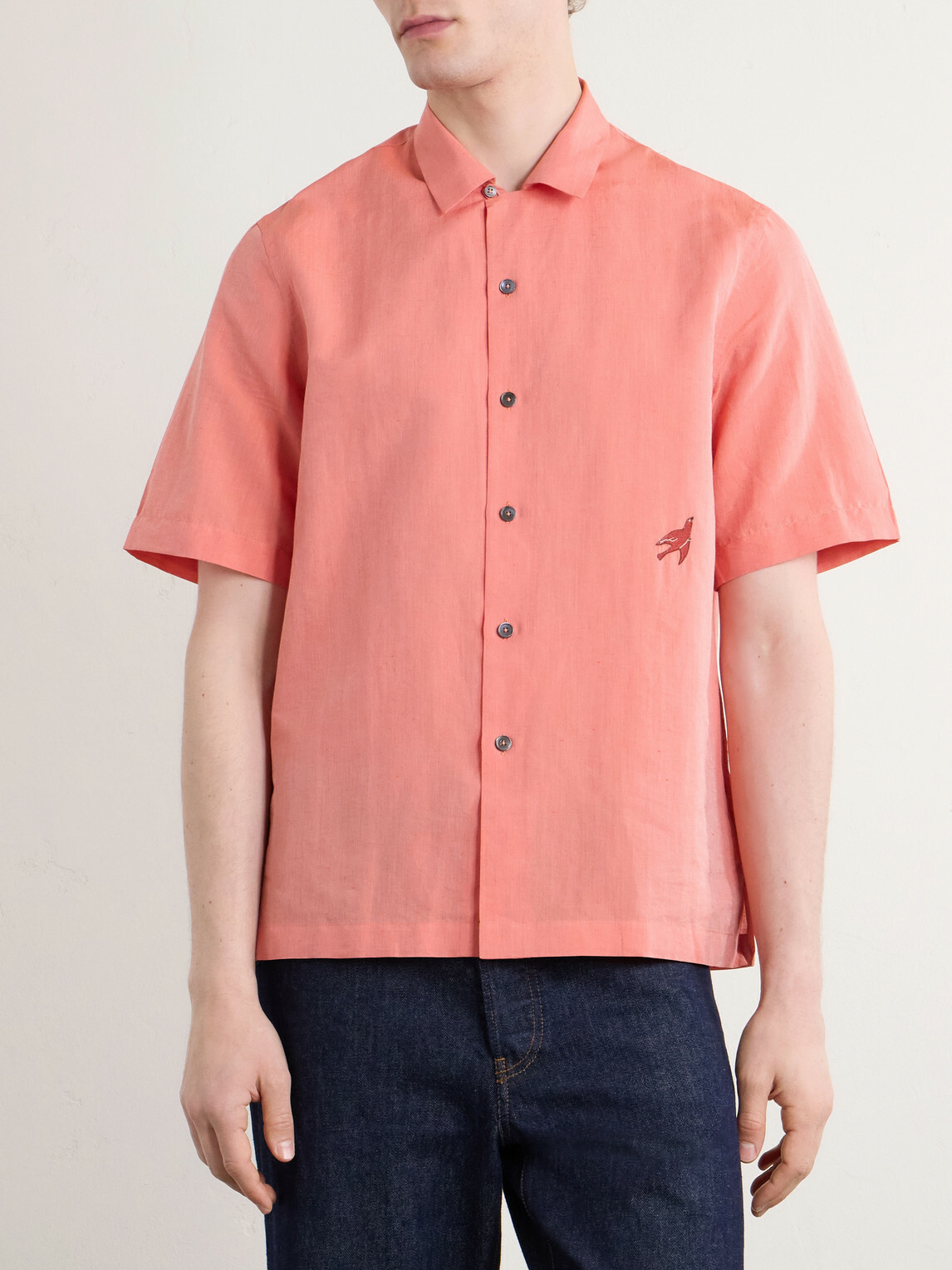 Paul Smith - Embroidered Cotton and Linen-Blend Shirt - Red