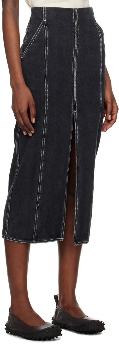 SUNNEI Gray Faded Denim Midi Skirt