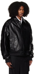 Juun.J Black Embroidered Faux-Leather Jacket