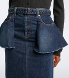 Sacai Belted peplum denim midi skirt