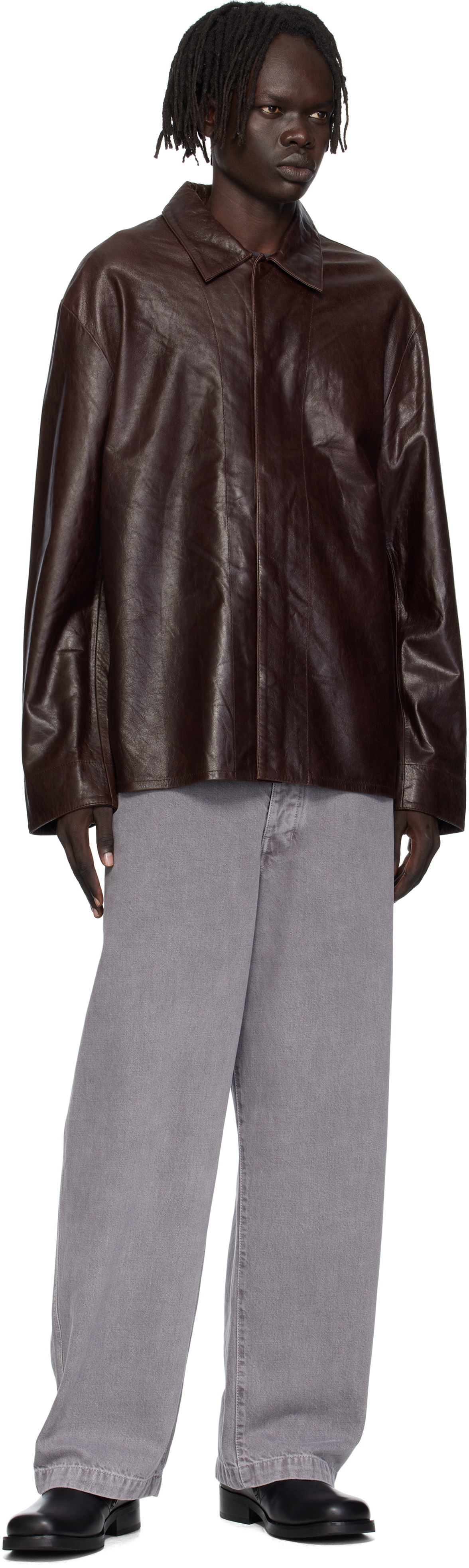 HOPE Brown Relaxed Leather Overshirt