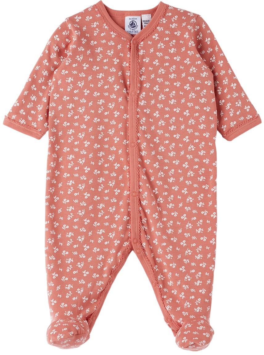 Petit Bateau Baby Pink & White Two-Pack Floral Rompers