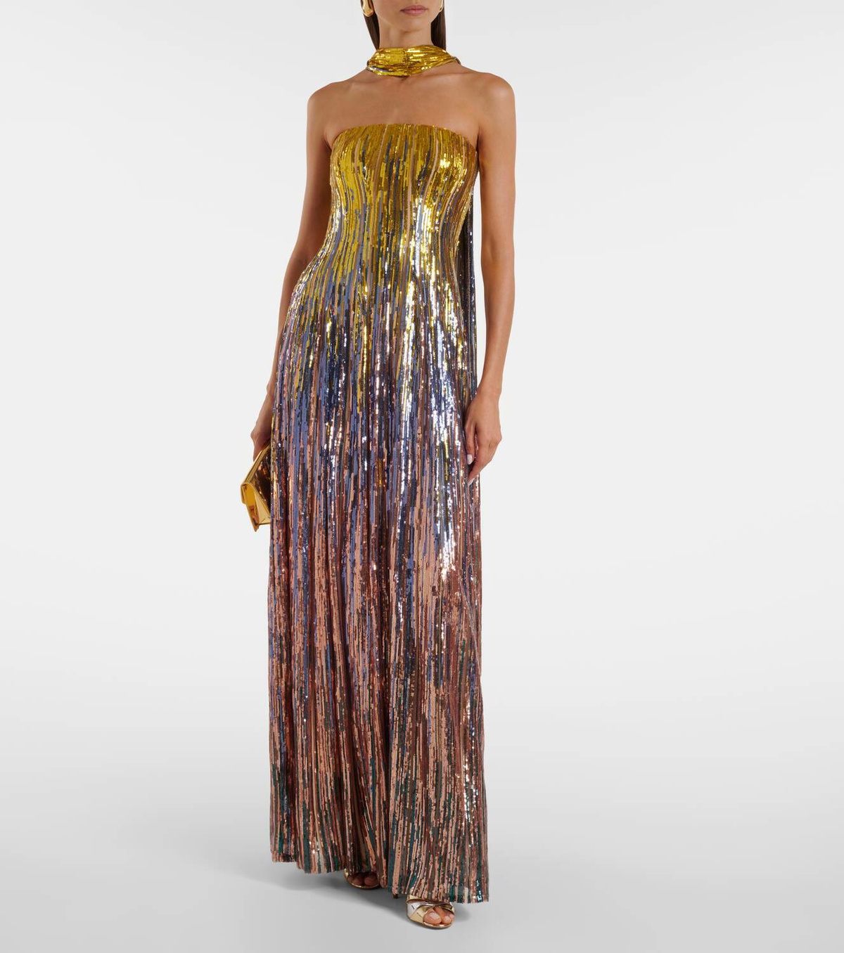 Elie Saab Sequined scarf-detail strapless gown