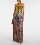 Elie Saab Sequined scarf-detail strapless gown