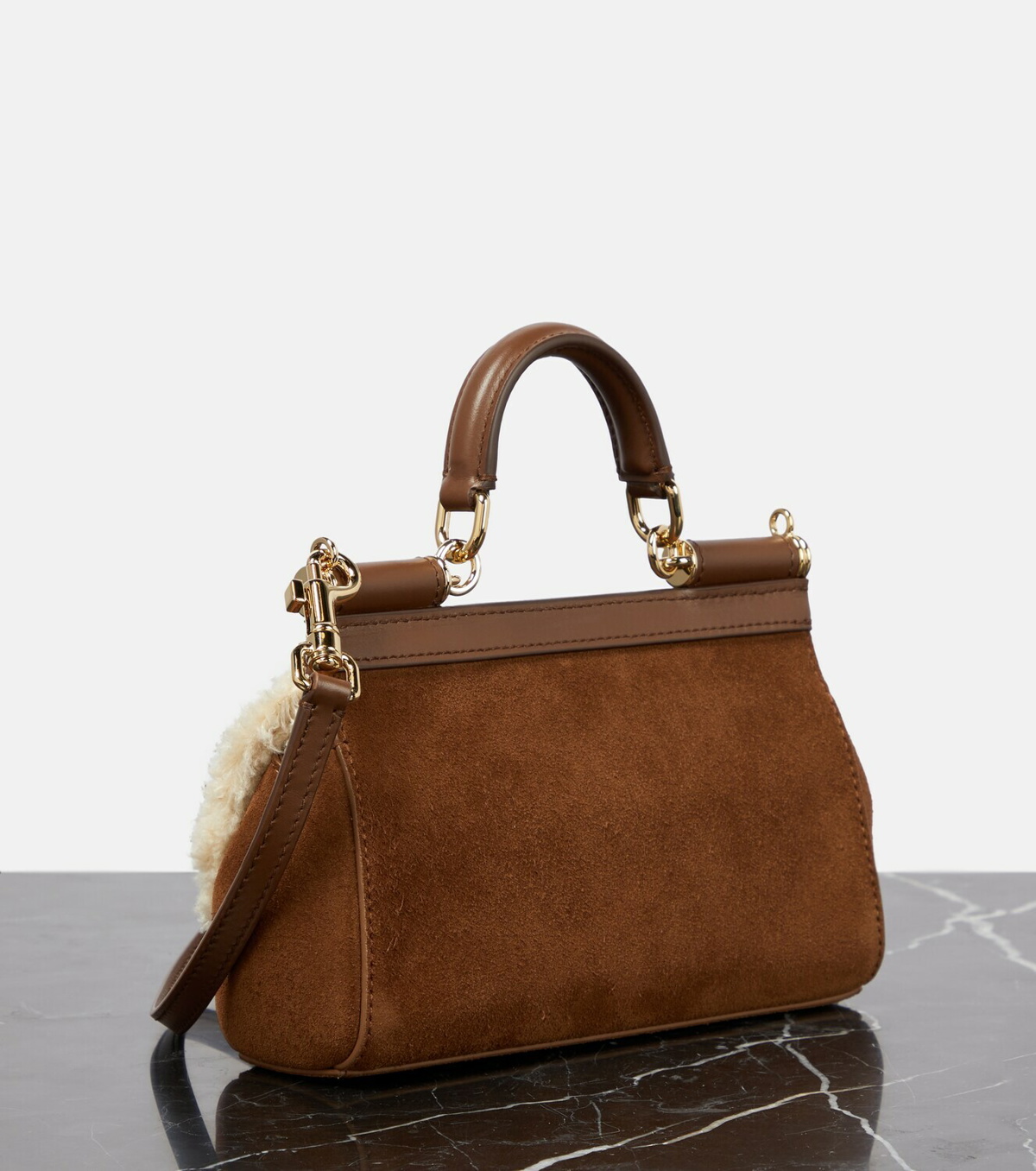 Sicily Large Suede Tote Bag in Brown - Dolce Gabbana